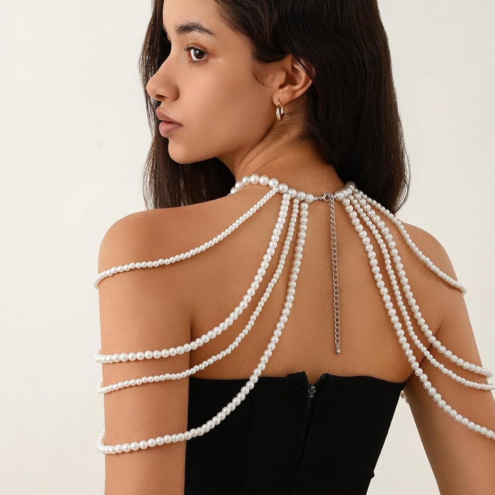 Amazon.com: Xerling Faux Pearl Shoulder Harness Body Chain